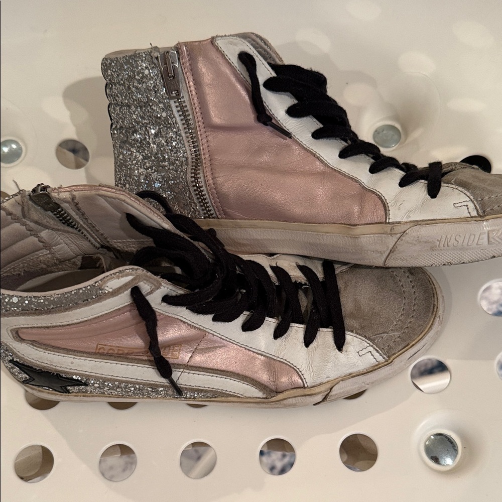 Golden Goose Pink and Silver High-Top Sneakers sz 39 - Picture 3 of 3